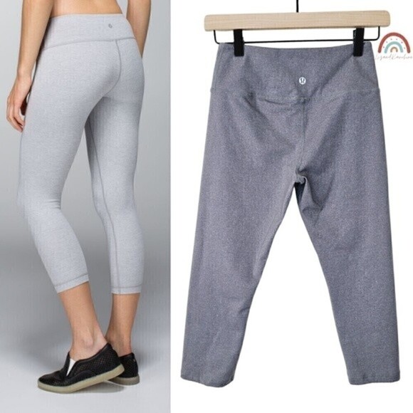 Lululemon Wunder Under Crop Heathered Medium Grey Leggings - Picture 1 of 10